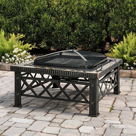 Foyer de jardin carré en acier noir 76 x 76 x 47 cm (1/5)