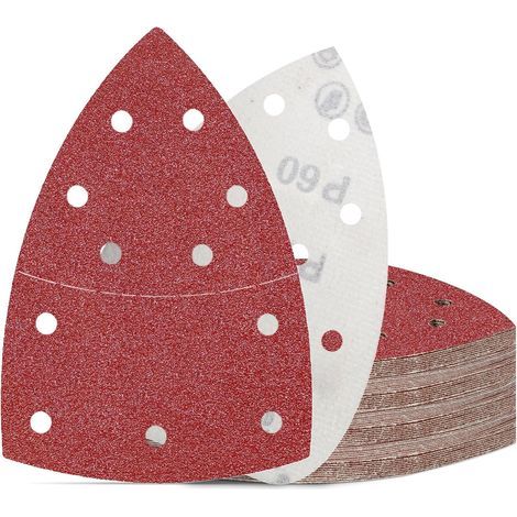 50 Triangular Abrasive Discs, 60 Grit, 11 Holes, for Detail Sanding of Wood and Metal (1/5)