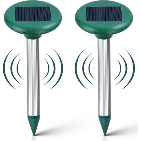 2er-Pack Solar-Maulwurfabwehrgeräte – Ultraschall-Maulwurfabwehrgerät – Intelligentes Solar-Maulwurfabwehrgerät kombiniert Töne und Vibrationen – Abwehr gegen Maulwürfe und Ratten