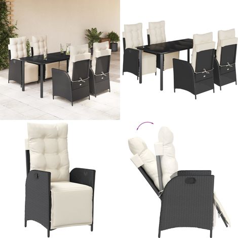 5-tlg. Garten-Essgruppe mit Kissen Schwarz Poly Rattan - Gartenstuhl - Gartentisch (1/5)