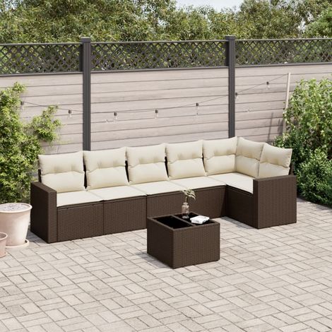 vidaXL Set Divani da Giardino 7 pz con Cuscini Marrone in Polyrattan (1/3)