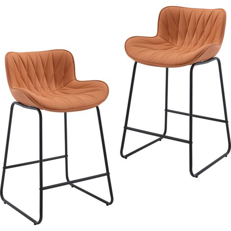 Juego de 2 Taburetes de Bar en Cuero PU Sillas Modernas con Patas de Metal Negro para Cocina Bar Doméstico o Restaurante, Naranja
