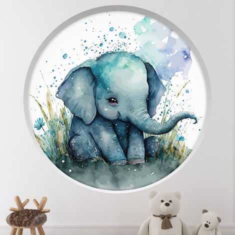 Stickers Trompe l'oeil Arche ronde Enfants - Éléphant - Diamètre 30 cm (1/4)