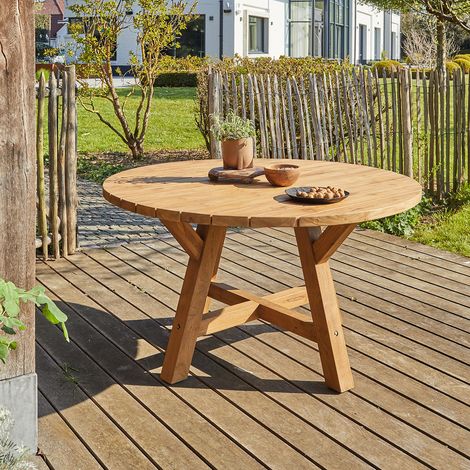 Table de jardin en teck massif recyclé ronde 6 places