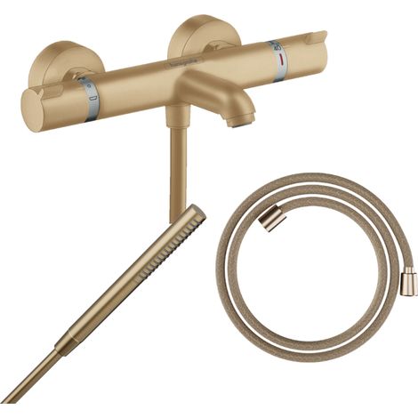Pack mitigeur bain douche thermostatique HANSGROHE Ecostat Comfort  + Flexible Designflex + Pommeau Pulsify S bronze brossé