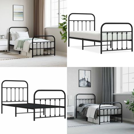 Cadre de lit métal sans matelas avec pied de lit noir 90x190 cm - Cadre De Lit - Lit Double - Lit Metal - Lit Noir - Meuble Chambre - Home & Living