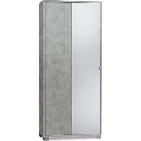 Mehrzweckschrank mit zwei Schiebetüren mit Spiegel Beton Cemento 82x41x H190 cm (1/2)