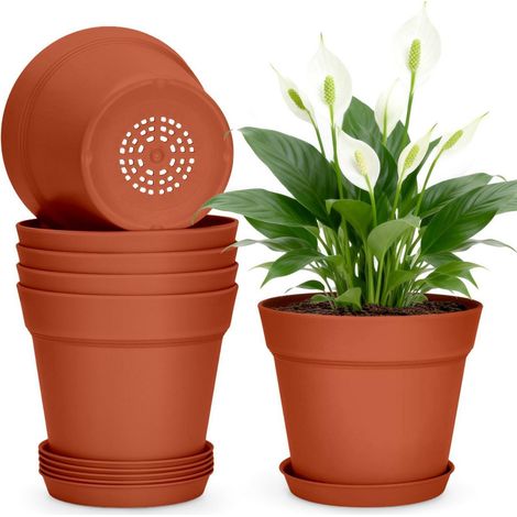 6er Set Blumentöpfe 15cm mit Untersetzer, Kunststoff Pflanztöpfe klein für Kakteen & Kräuter (1/5)