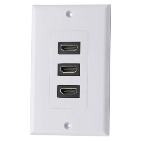 3 Port HDMI 2.0 Plaque murale Composant HDMI Composant Composite Audio Prise de montage murale, Support 4K 60Hz 1080P Parfait pour projecteur et cinéma maison blanc (3 HDMI) (1/4)