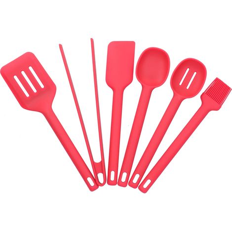 Lot complet d'ustensiles de cuisine en silicone rouge, 6 pièces, outils de cuisson antiadhésifs (1/5)