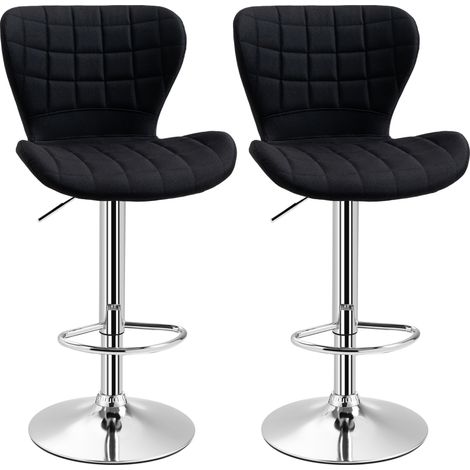 Set aus 2 Barhockern im modernen Design, verstellbare Sitzhöhe 59–81 cm, 360° drehbar, schwarzes Leinen