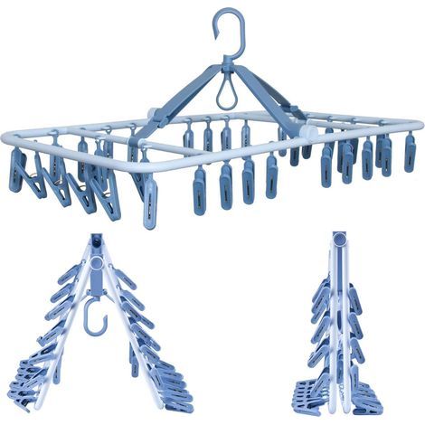 [French Days]Cintres pliables en plastique avec 32 clips de séchage. crochet coupe-vent pour sous-vêtements avec clips. pince à linge en plastique. support de séchage pour chaussettes. soutiens-gorge.