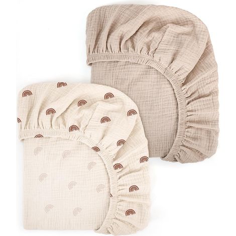 lot de 2 drap-housse, mousseline de coton, ajustement élastique 360°, matelas berceau, pour nouveau-né (1/5)