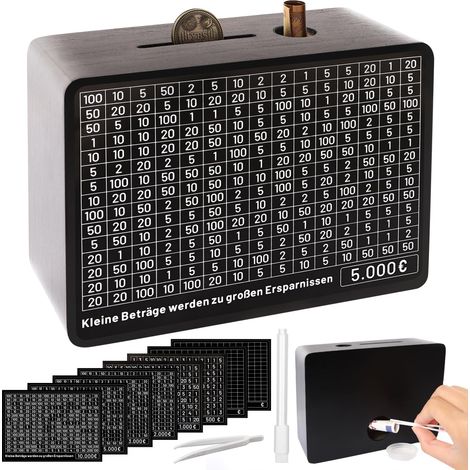 Tirelire en Bois 500 1000 2000 3000 5000 10000 Euro Boite Economie Argent Qui Ne s'Ouvre Pas Tirelire Japonaise Money Box avec Objectif d'épargne pour Adultes et Enfants - (Noir)