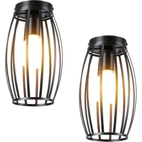 U-Do 2Pcs Rétro Plafonnier Intérieur Industriel Lampe de Plafonde Cage en Métal Noir décoration Café Couloir Salon (1/4)
