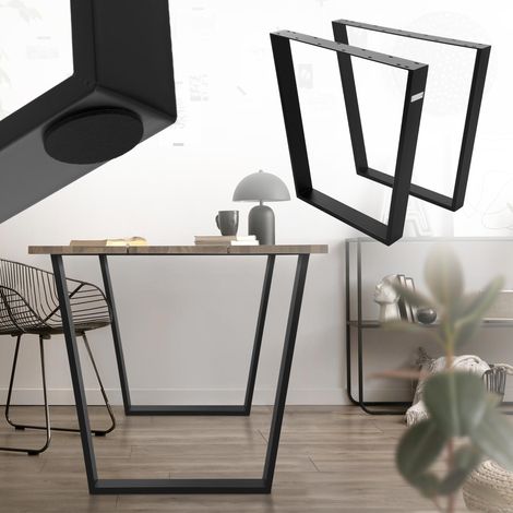 ML-Design 2x Patas de Mesa de Centro 75 x 72 cm Soporte en Forma V Negro Mate de Acero Bastidor para Mesa Base Tablero Sostén para Esctritorio Pie Armazón Velador Marco Diseño Industrial (1/5)