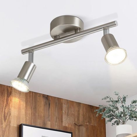 Plafonnier LED, Plafonnier Salon 2 Ampoules, Plafonnier Moderne, Plafonnier GU10, Spot Rotatif 330°, Plafonnier Inox, Couleur Chrome (1/5)