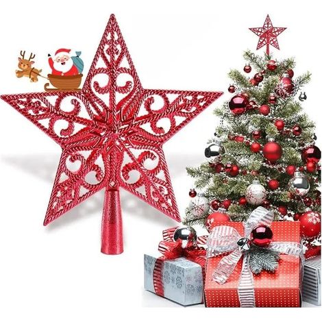 Étoile de Sapin de Noël - XVX - 20 cm - Rouge - Plastique Léger - Vintage (1/5)