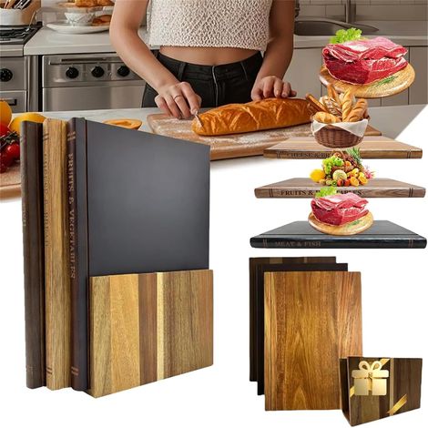 Cutting Board Book Set Planche à Découper En Forme De Livre Planche A Decouper Bois Acacia Cutting Board That Look Like Books Planche à DéCouper En Forme De Livre Pour Cuisine (SETS, 4 SETS) (1/5)