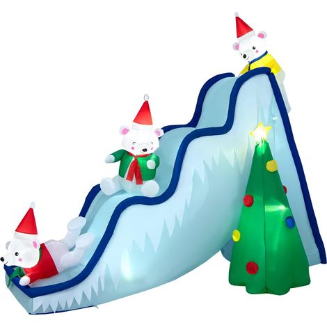 COSTWAY Décoration de Toboggan Gonflable d'Ours Polaire de 200 cm, Décoration de Noël avec Lumières LED et Piquets de Sol pour Intérieur, Cour et Pelouse (1/5)