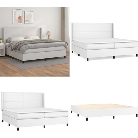 Sommier à lattes de lit avec matelas Blanc 200x200cm Similicuir - Lit Plateforme - Lit Double - Lit Design - Literie Blanche - Tête De Lit Ajustable - Home & Living (1/5)