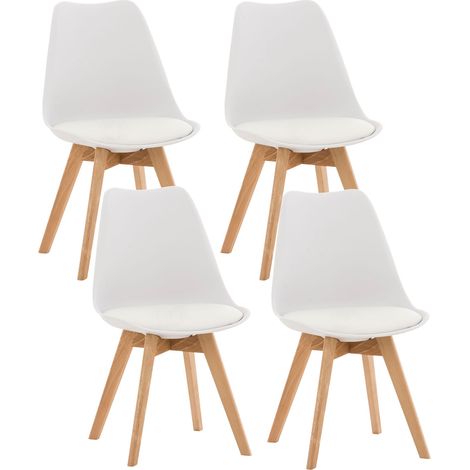 Juego de 4 sillas de comedor de cocina u office en plástico blanco y patas de madera sintética 100000323