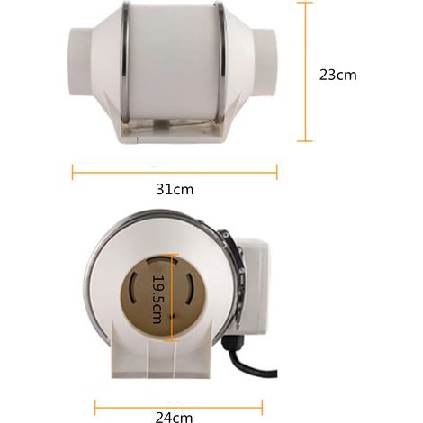 Ventilateur de conduit 200 mm – Blanc – Extraction – Ventilation salle de bains / cuisine / évacuation