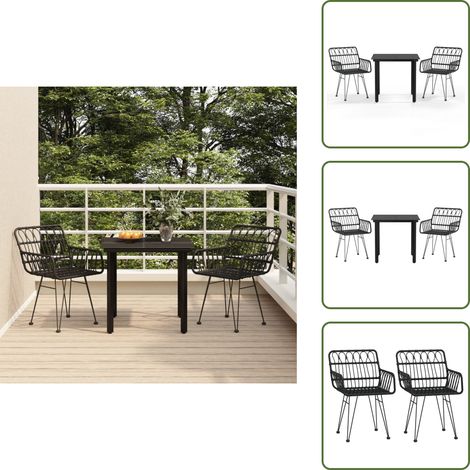 Arredamento da esterno - vidaXL Set da Pranzo da Giardino 3 pz Nero in Polyrattan - Tavolo in vetro temperato
