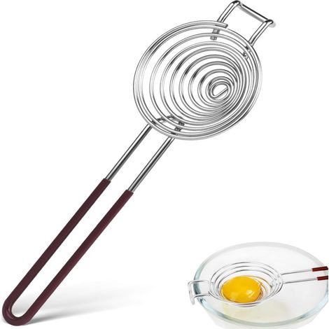Separador de claras y yemas de acero inoxidable con mango, filtro de huevos para cocinar y hornear, marrón oscuro. (1/5)