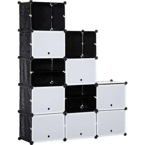 Système de rangement à chaussures modulable avec 12 compartiments, portes et étagères – Dimensions : 125 x 32 x 125 cm (L x l x H) – noir