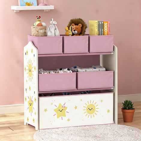 63 x 30 x 66 cm étagère enfant 3 niveaux et 6 boîtes (1/5)