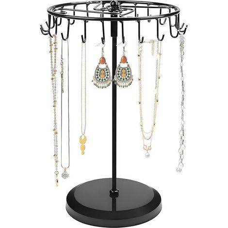 Porte-colliers – Organisateur de bijoux – Présentoir à bijoux – 23 crochets – Rangement suspendu pour colliers, bracelets, bagues et boucles d'oreilles – Métal – Noir (1/5)