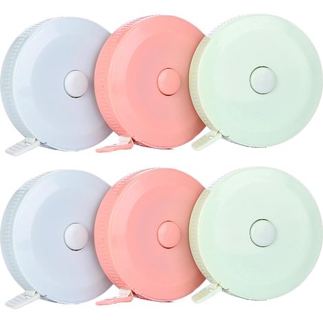 6 Stück 150 cm Rollmaßband, Körpermaßband, Umfangsmaßband, Kapselmaßband, zur Messung von Körper- und Kleiderlänge (3 Farben)