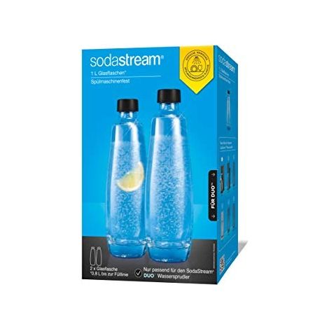 Carafe en verre Duo transparent – Lot de 2 carafes 1L – Compatible avec Sodastream – Design élégant et intemporel