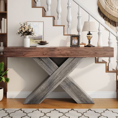 Console Industrielle avec Structure en X, Plateau Ouvert, pour Entrée et Salon, 140×30×80 cm (1/5)