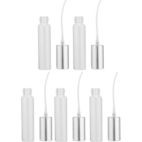 Flacon vide en verre transparent 10ml rechargeable, forme cylindrique, 5 pièces avec pompe argentée, bouteille parfum à remplir, pulvérisateur fin, idéal voyage. (1/5)