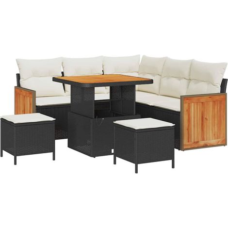 Maison Exclusive - Conjunto de sofás de jardín 9 pcs Negro y crem