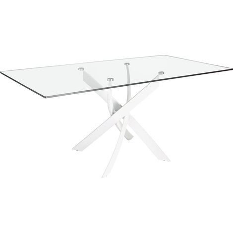 Table à manger design verre et pieds blancs Angel Cerda - Verre trempé et acier laqué blanc