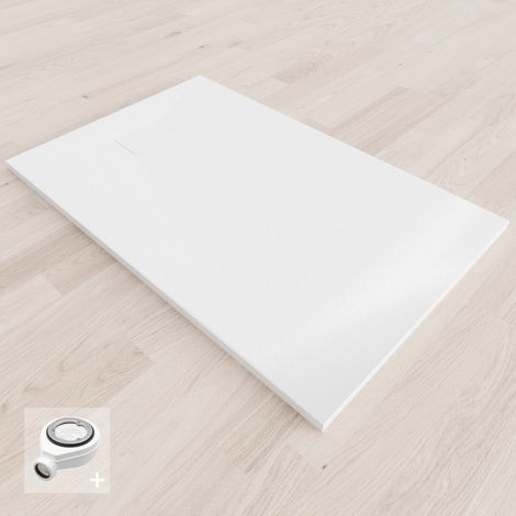 Saniverre – Receveur de douche extra-plat 80 x 140 cm blanc aspect pierre – Surface antidérapante Class C – Bonde d'évacuation incluse – Installation à poser
