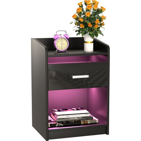 Haloyo® Comodino a 1 cassetto con nicchia, con striscia LED multicolore regolabile, tavolino laterale in stile moderno, 40 x 35 x 58 cm, nero (1/5)