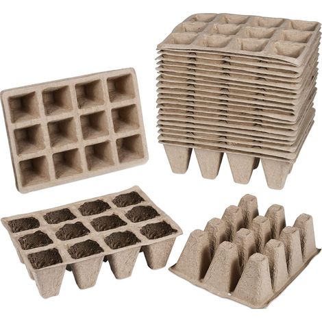 25 Pièces Pots Biodégradables, Petits Pots de Fibre, Pot Jardinage en Set, Godet Semis et Compostable pour Germer sans Plastique sans Tourbe(Plateau de semis: 16x12x5 cm) (1/5)