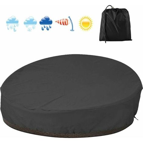royaluxe - Housse de Protection canapé lit Rond imperméable, Couverture de canape-lit Rond en Oxford 210D, Housse de Protection Salon de Jardin avec Corde, Anti-UV/Pluie/Vent (Noir, 210D) (1/5)