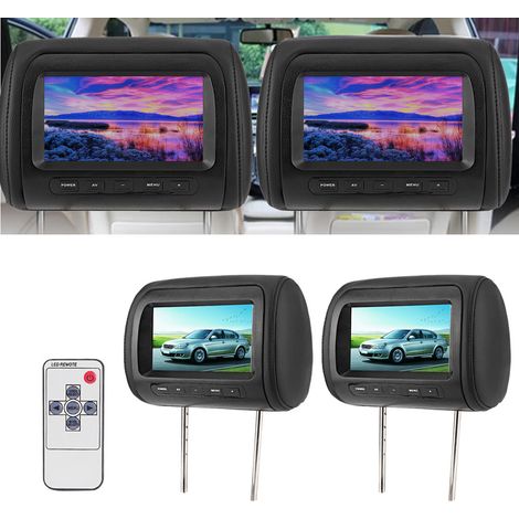 Lot de 2 écrans LCD 7 pouces avec commande sans fil, réglables et intégrés à l'appui-tête, compatibles MP5 (noir).