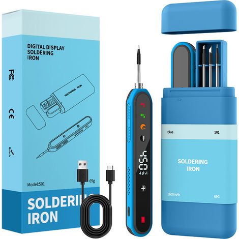 Irovami Kit fer souder USB rouge-noir – 1600mAh, portable, 3 têtes