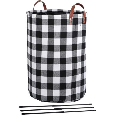 ALLIANDISNoir Blanc Buffalo Panier à Linge Panier à Linge Pliable Doublure Intégrée avec Supports Amovibles Organisateur de Rangement de Linge pour Salle de Bains Chambre Dortoir Pépinière,X-Large (1/4)
