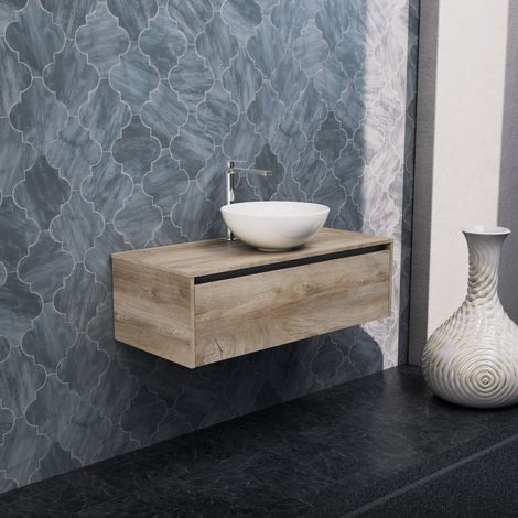 Inda - Badezimmerschrank 1 Schublade B.100 mit Aufsatzwaschbecken / Natureiche - Smeraldo (1/5)