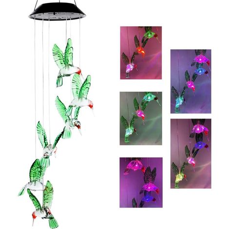 Color Changing Solar Hummingbird Lights Solar Hanging Bird Garden Lights Six LED Hummingbird Lights Moving Wind Chimes Outdoor Hummingbird Lights for Garden Gifts Decor (Six Hummingbirds) (1/5)