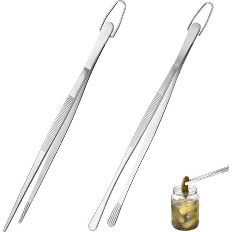 Jeu de Pince de Cuisine 25 cm – Acier Inoxydable 18/8 Alimentaire, Soudure Sans Joint Robuste – Ustensile de Cuisson pour Service, Décoration et Dressage (Embout Rond et Pointu, Argenté)