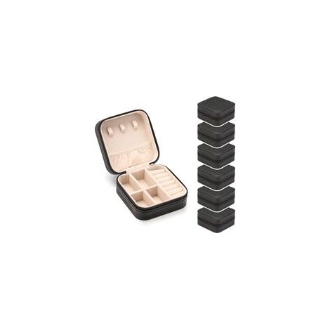 Set mit 6 Mini-Schmuckkästchen für unterwegs, Schmuck- und Ringorganizer aus Leder, Geschenkbox für Mädchen und Frauen (schwarz). - Crezuo