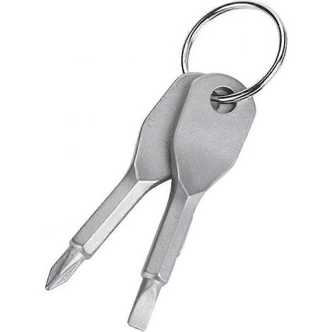 Mini tournevis porte-clés, ensemble de tournevis portables en acier inoxydable à tête plate et cruciforme (1/5)